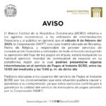 BCRD informa Corporación SWIFT hará este sábado su ejercicio mundial continuidad de negocio